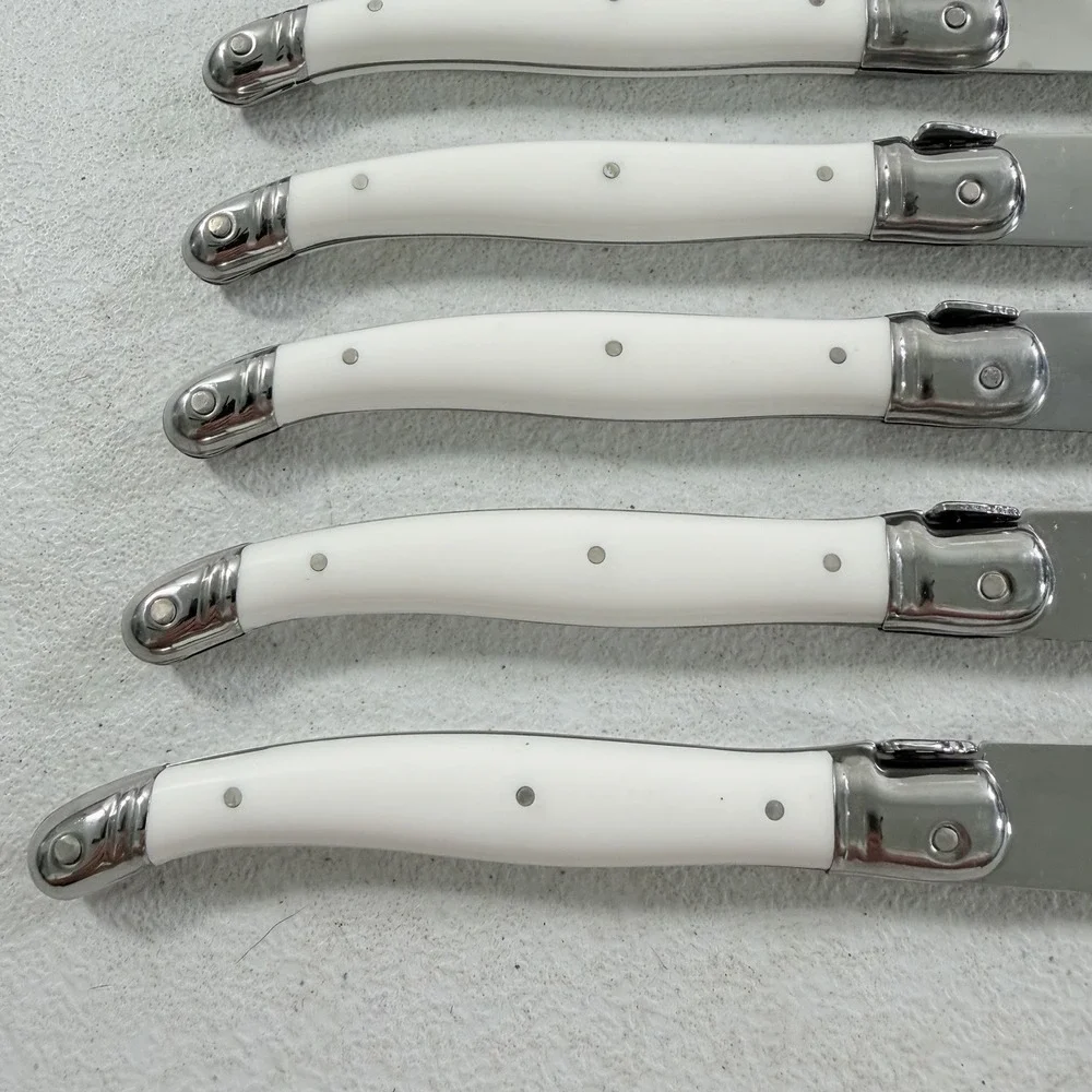 Jean Dubost Laguiole 6-piece Steak Knife Set White Handle Stainless Bee